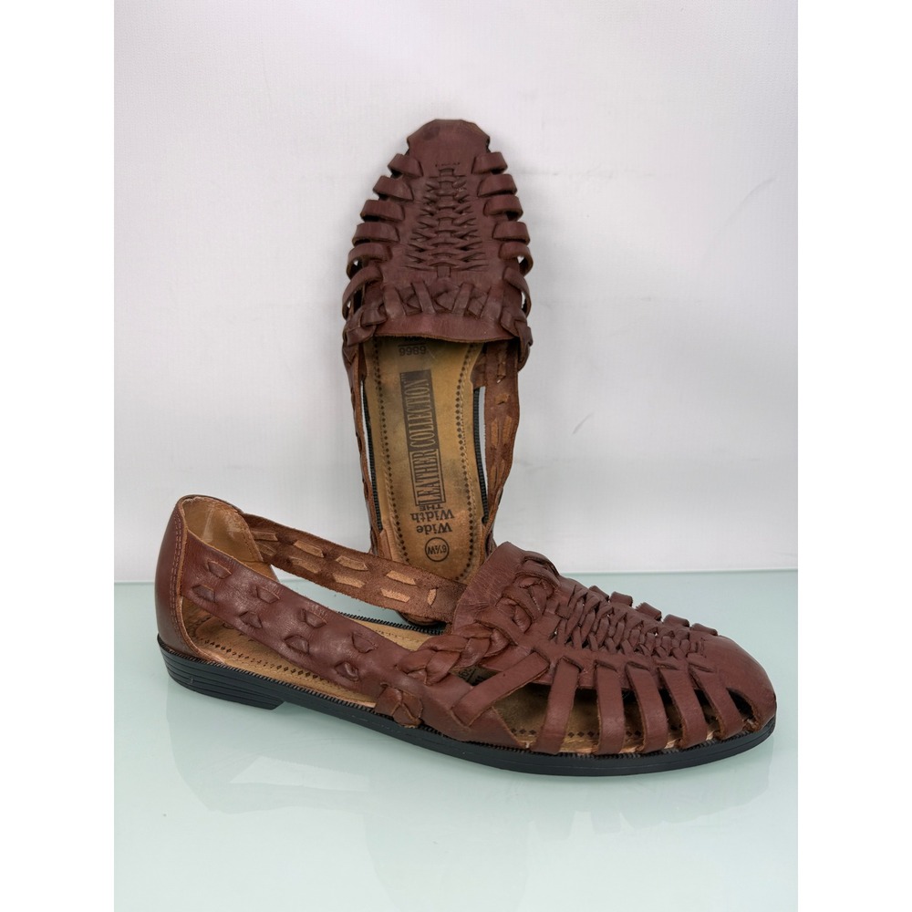 Predictions Huarache Sandals Womens 6.5W Brown Woven Leather Fisherman Boho